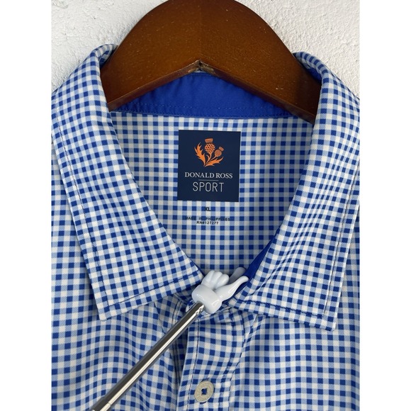 Donald Ross Men's  Blue Check Golf Polo Sport   Sleeve Logo Athletic Shirt XL - Picture 2 of 7